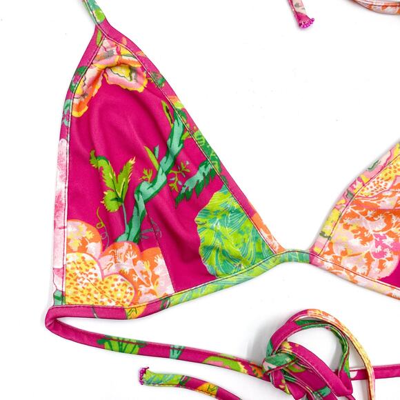 Rococo Sand Chloe Bralette Bikini Top Fuchsia Pink String Tie Floral Sz XS - Picture 5 of 10